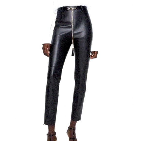 Zara Pants - NWT skinny faux leather pants with gold chain